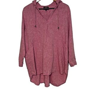 For Cynthia Beachwear Pink Linen Blend Hooded Tunic Pockets Lagenlook Plus 1X
